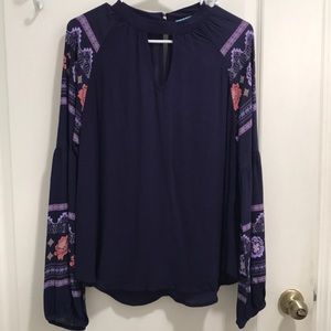navy long sleeved blouse